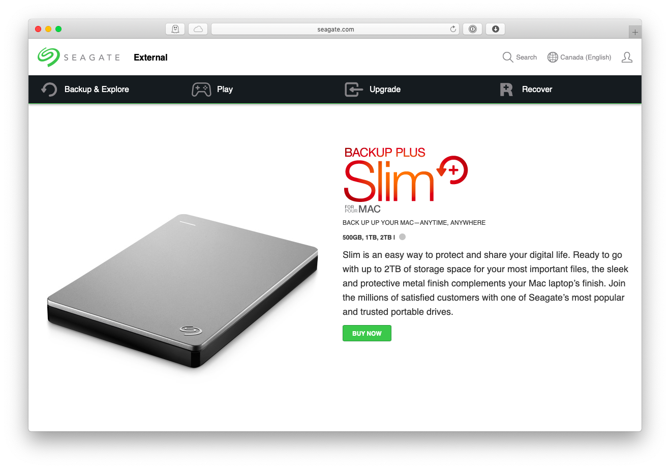 SeaGate Backup Plus Slim 2TB External SSD for Mac