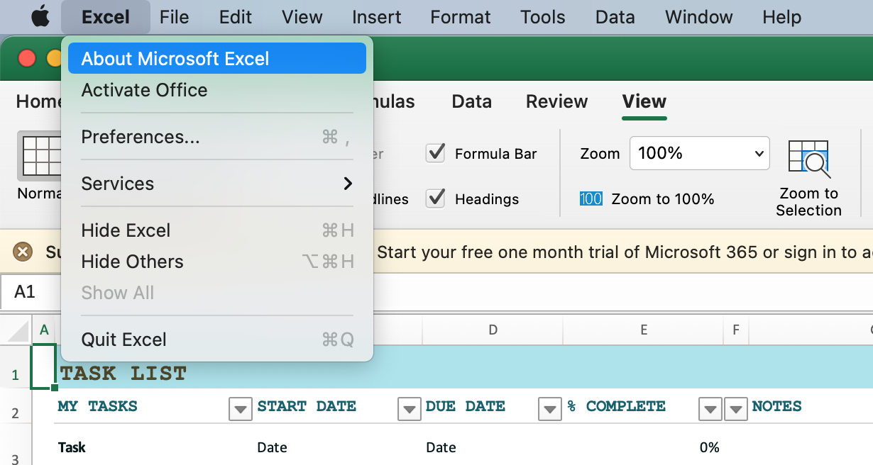 micrsoft excel for mac