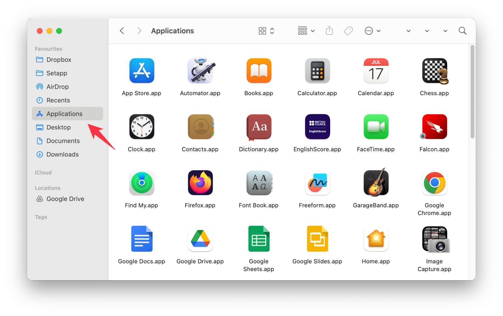 access the application folder using finder