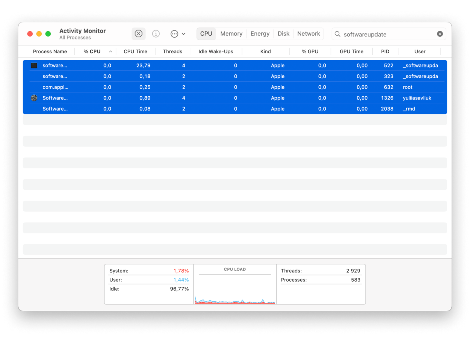 Reload the software updater