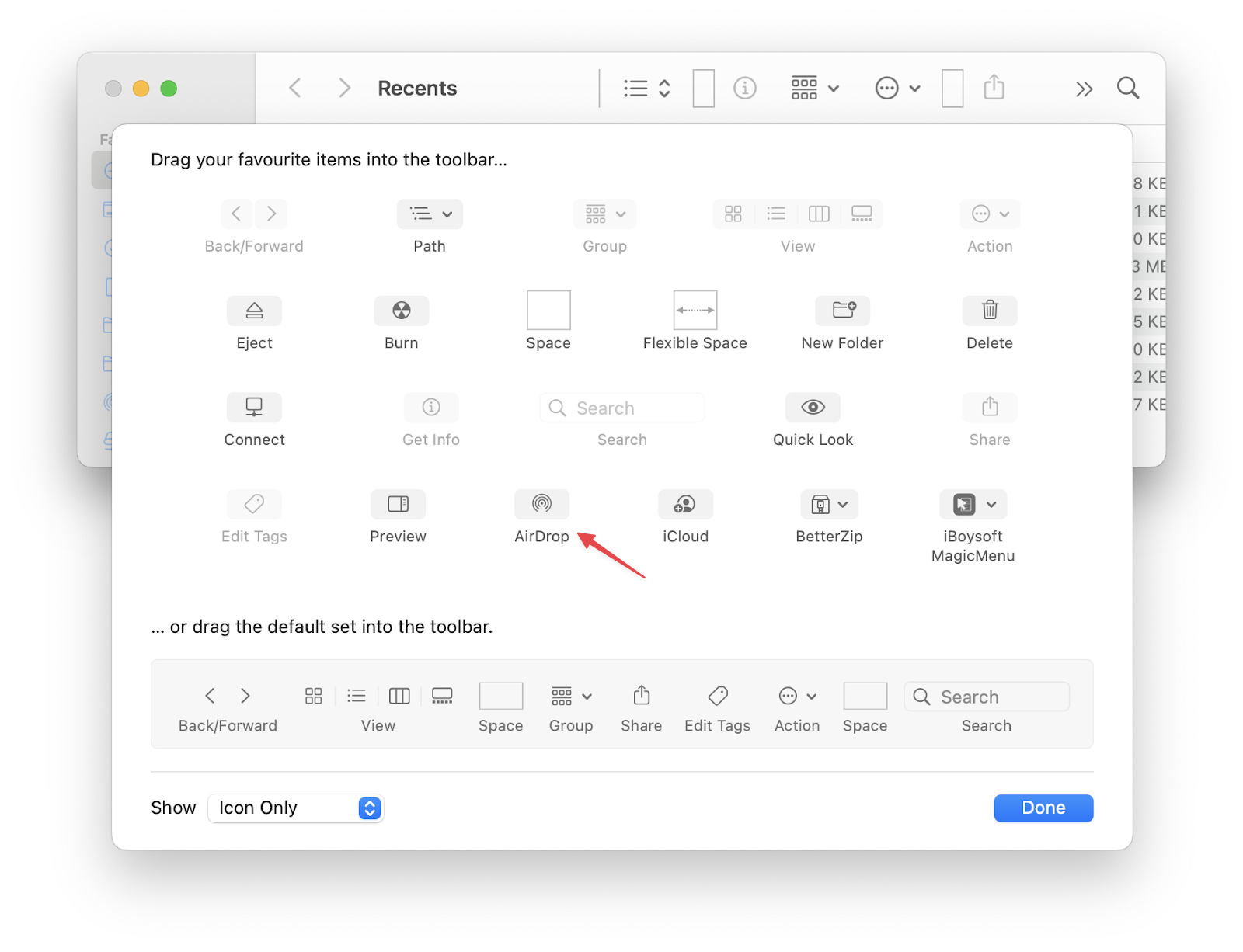 add AirDrop to the Finder's toolbar