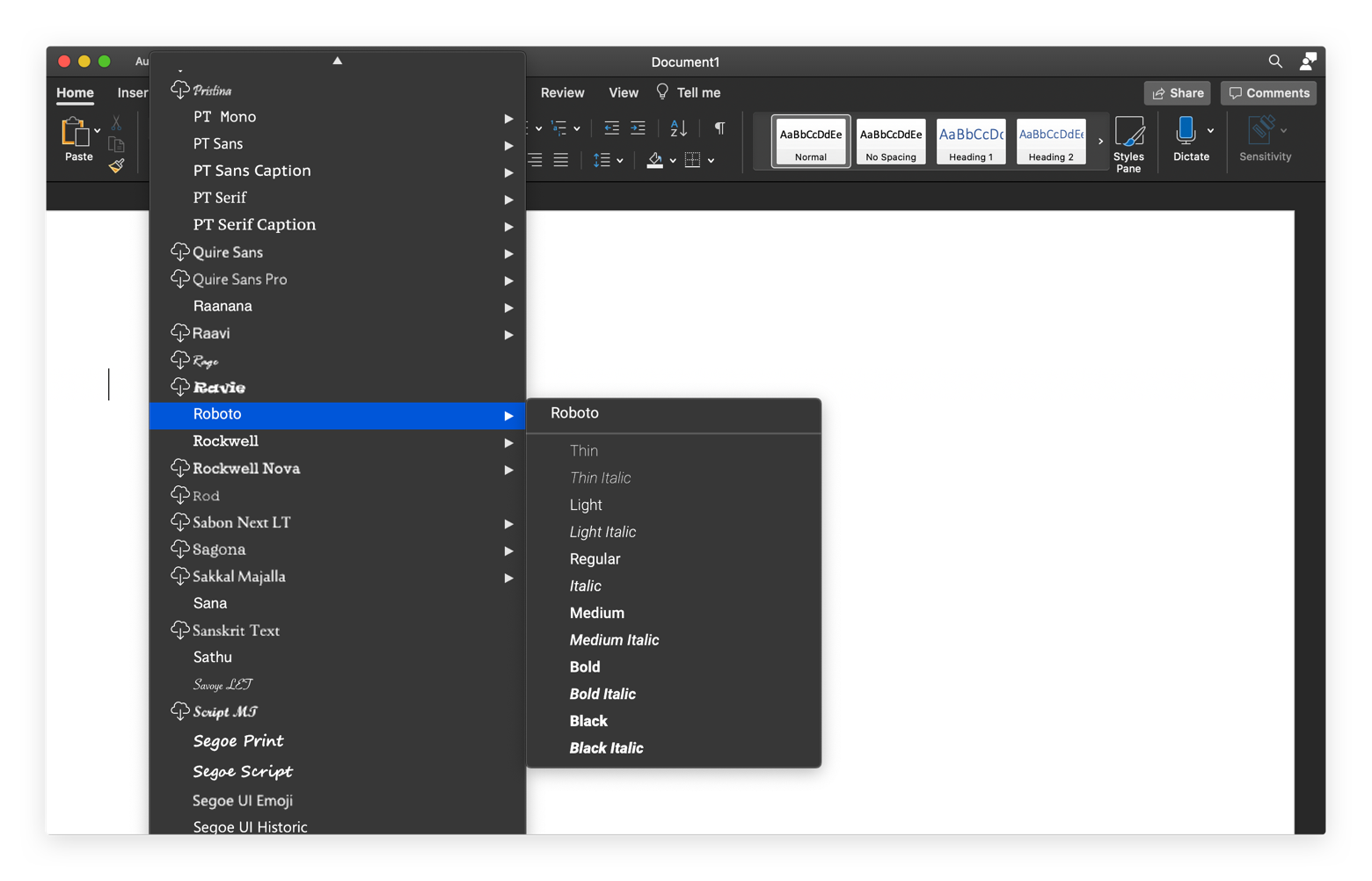 reset fonts for word mac 2016