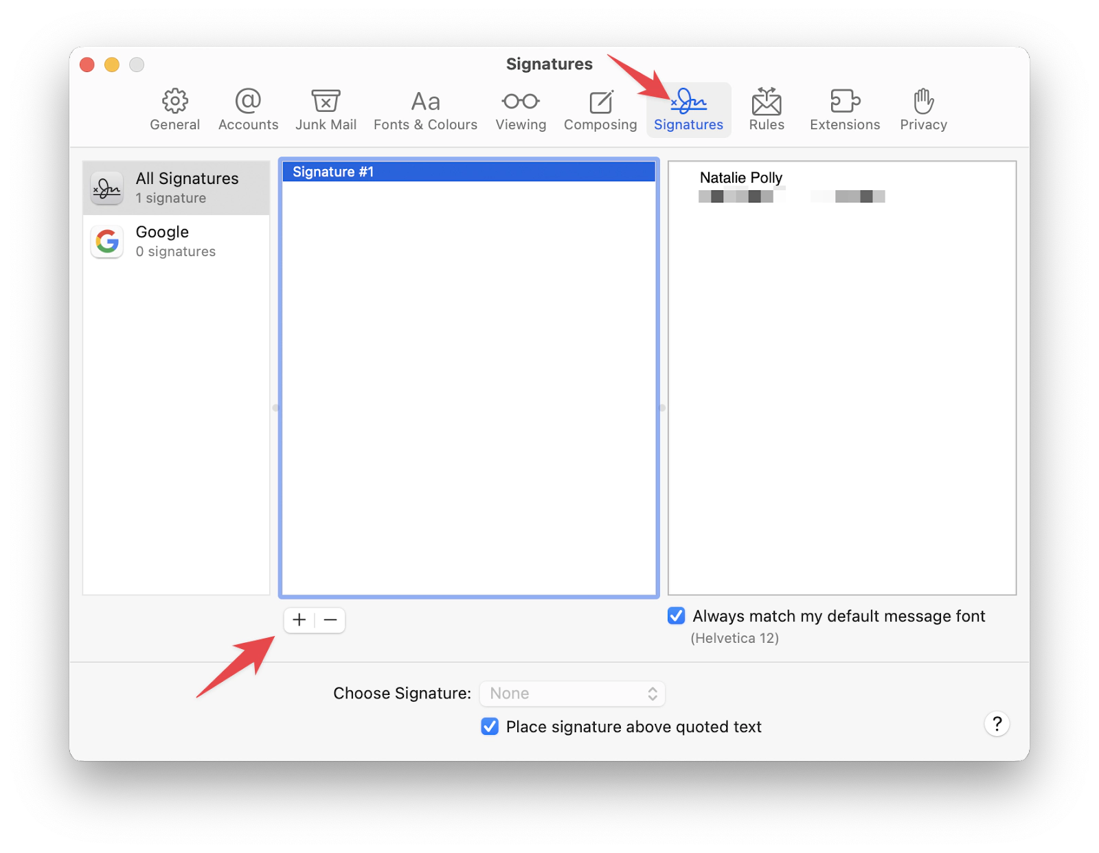 Apple Mail signature settings