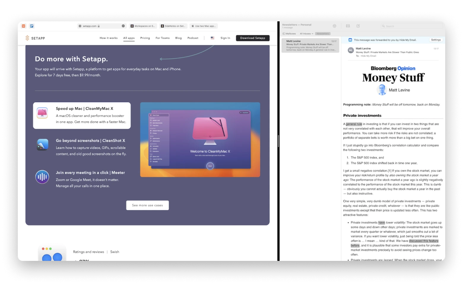 adjust split screen view on mac