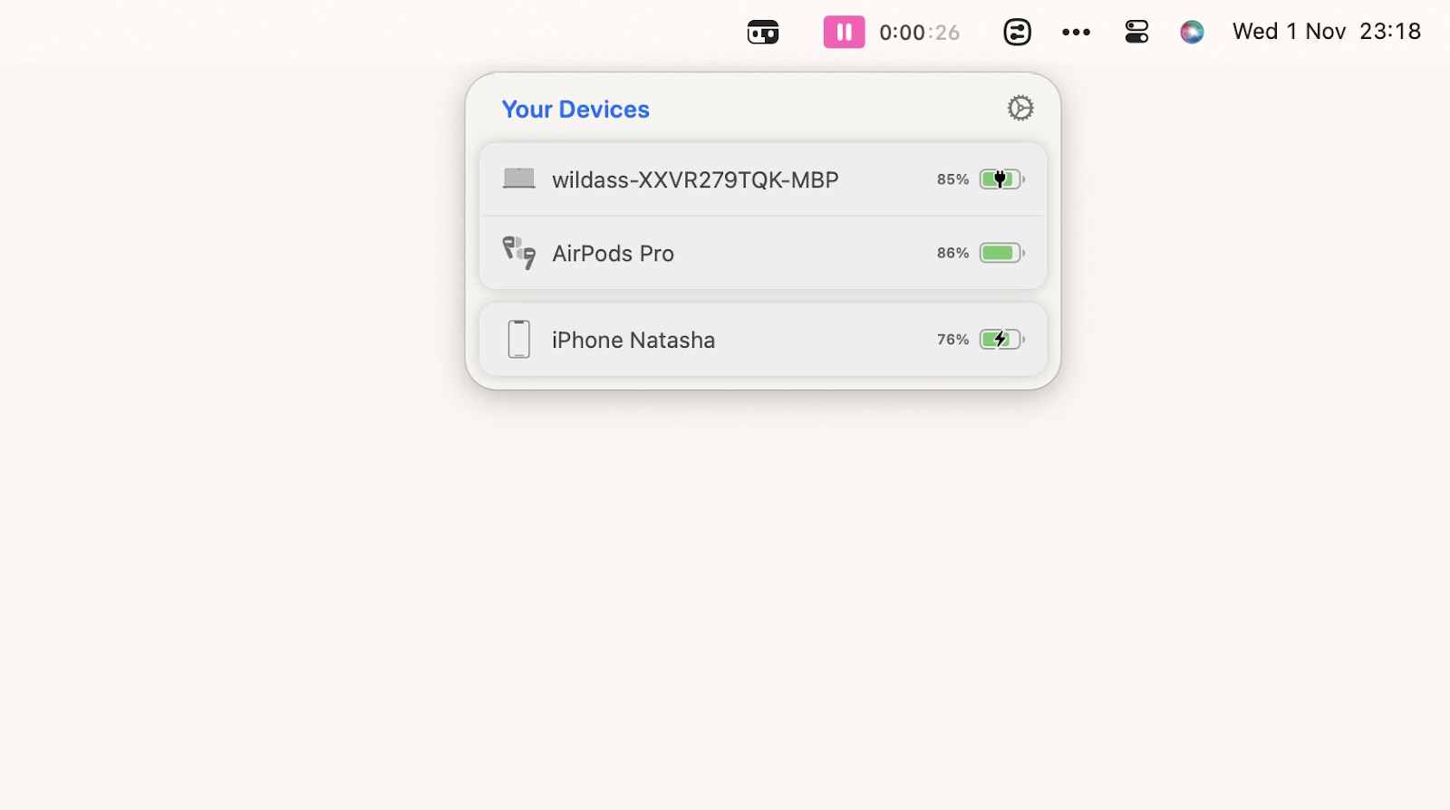 AirBuddy displays battery status of wireless devices connected to your Mac