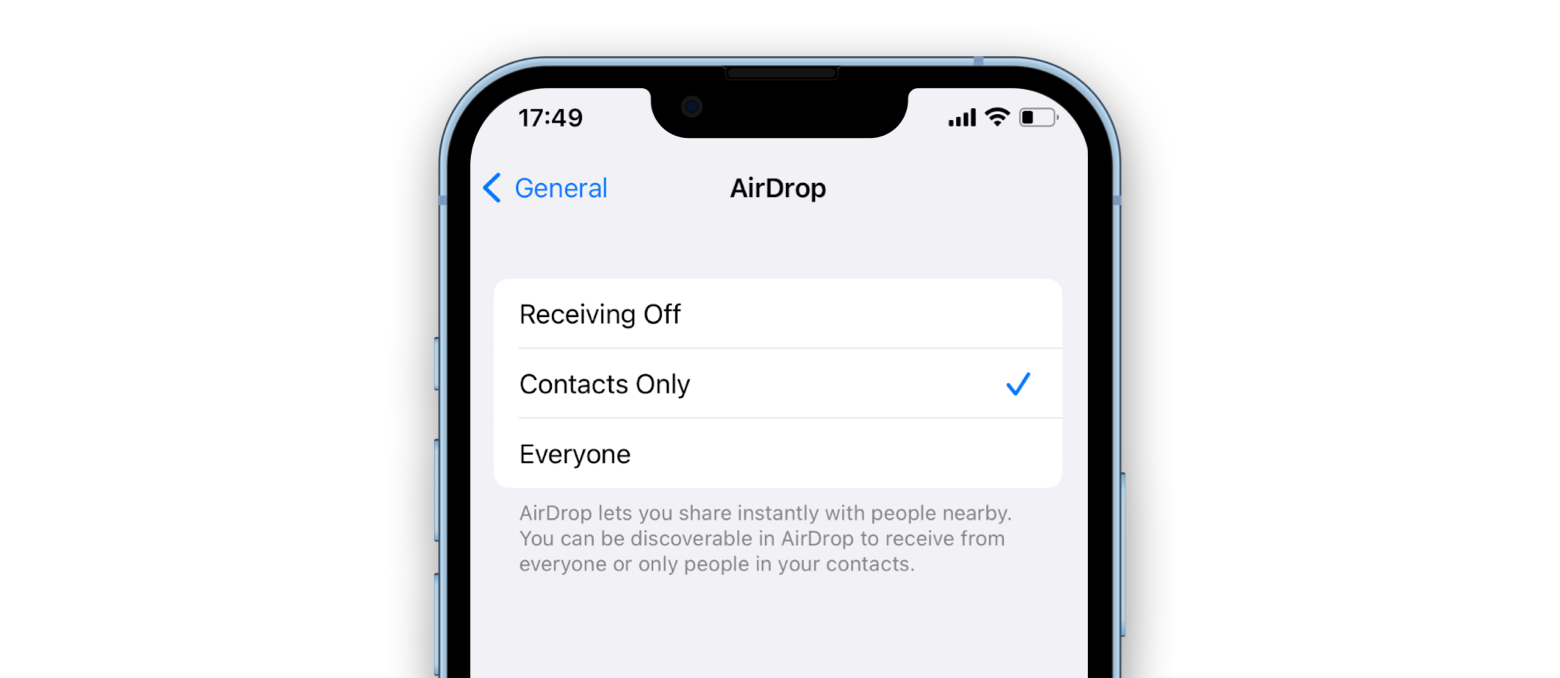 AirDrop settings on iPhone