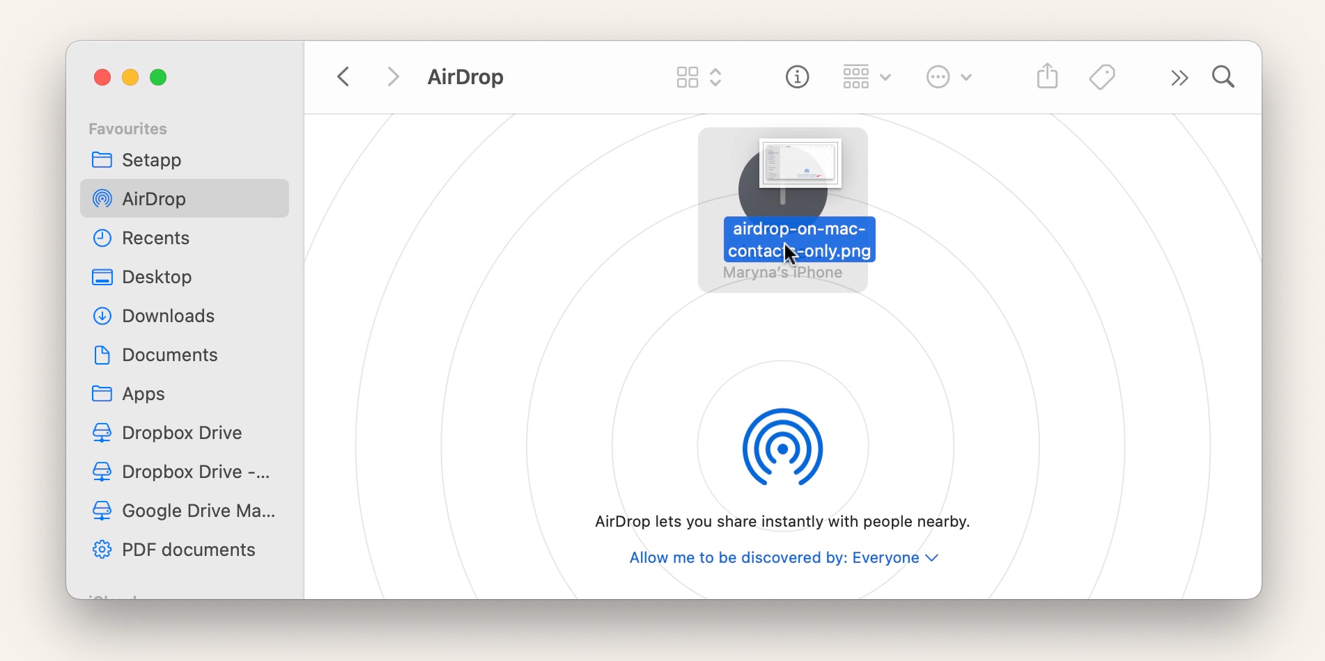 AirDrop from Mac using Finder sidebar