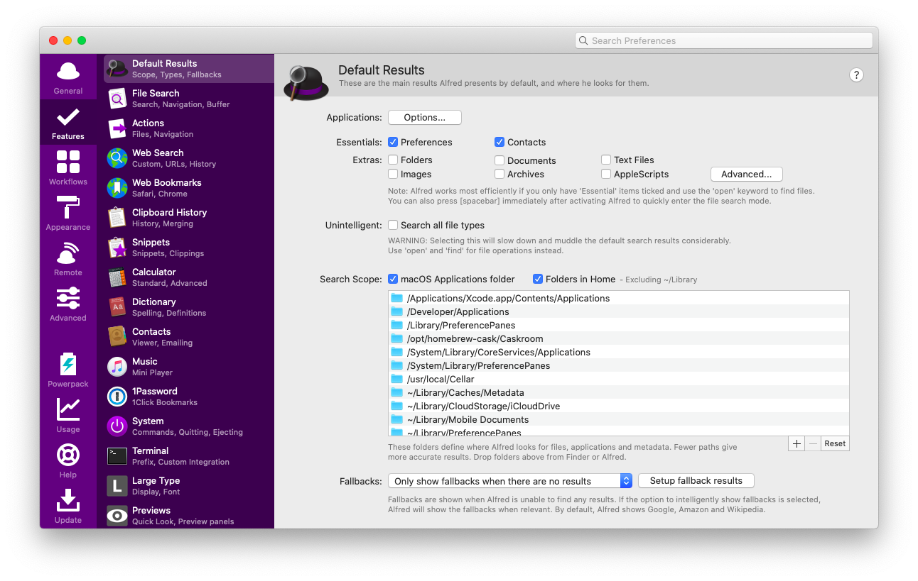 Alfred preferences search Mac app
