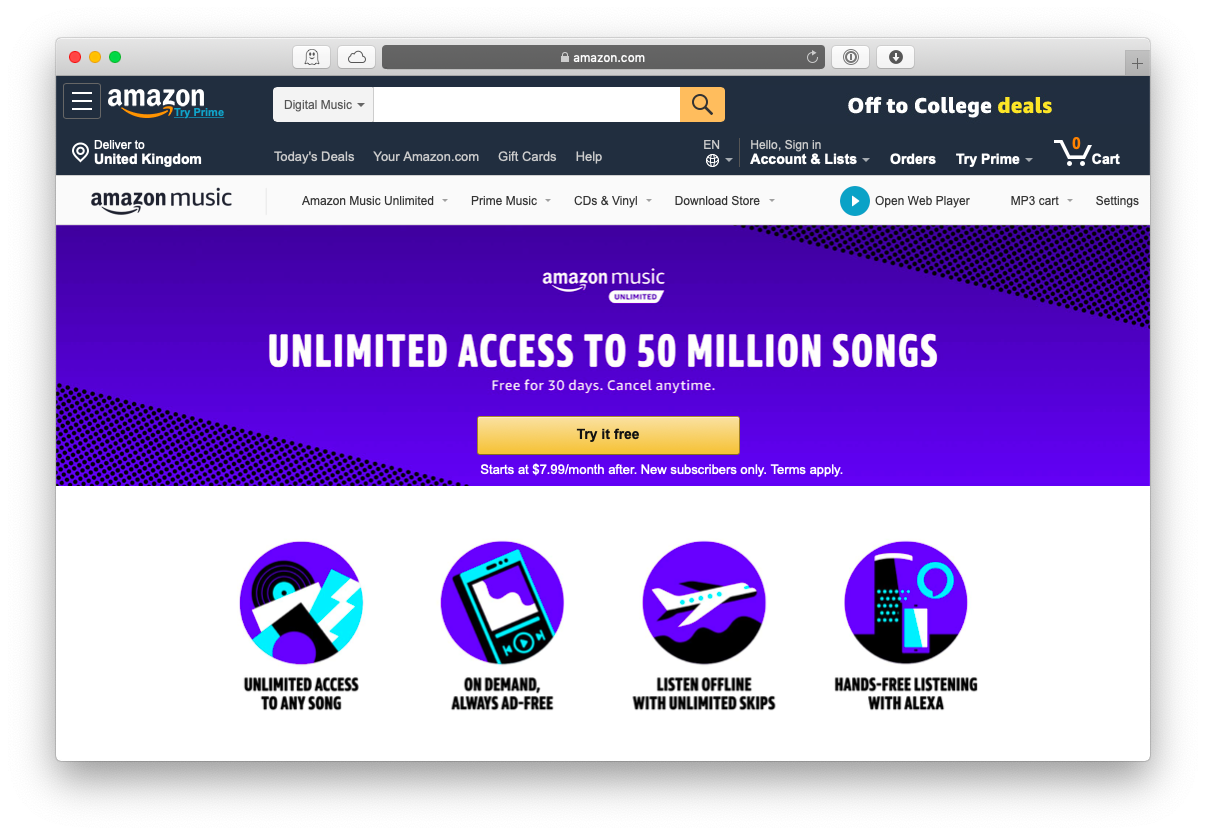 Amazon Music unlimited service