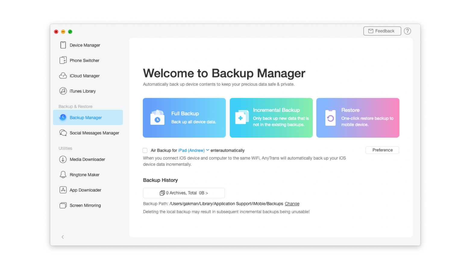 Choose what you want to backup - all data or only selected folders