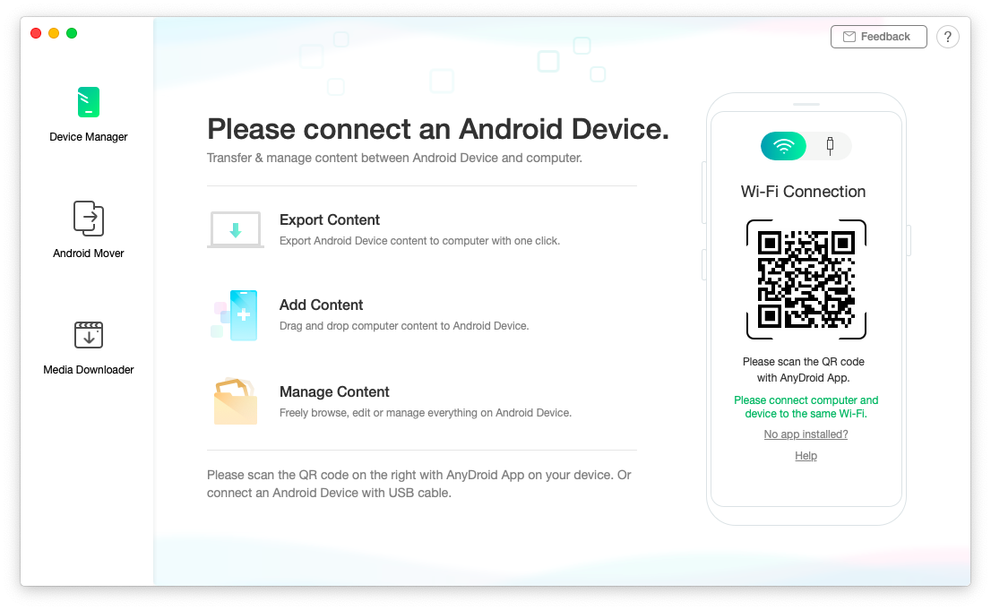 Transfer & manage content between Android Device and computer.