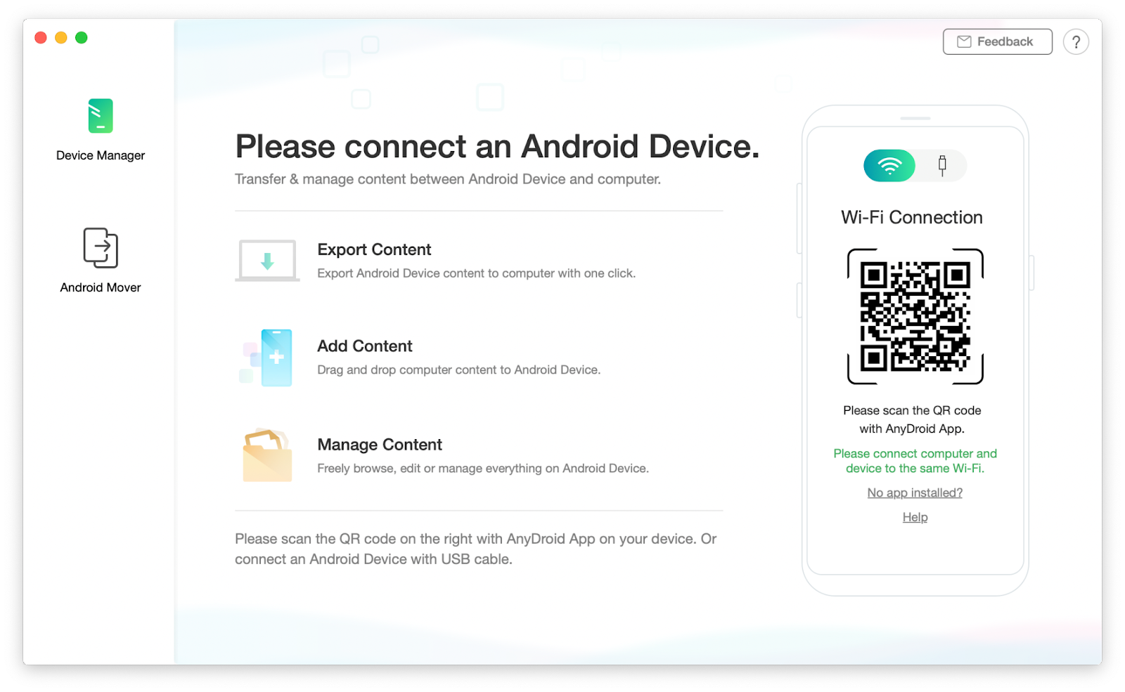 Connect an Android device via AnyTrans 