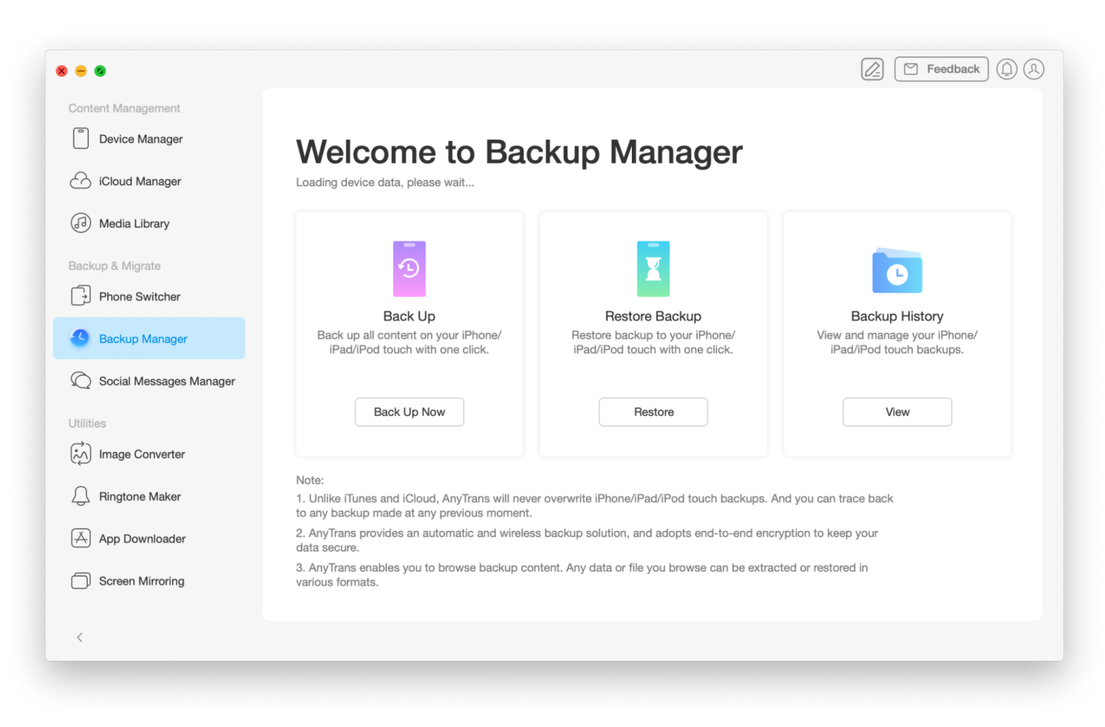 AnyTrans backup manager