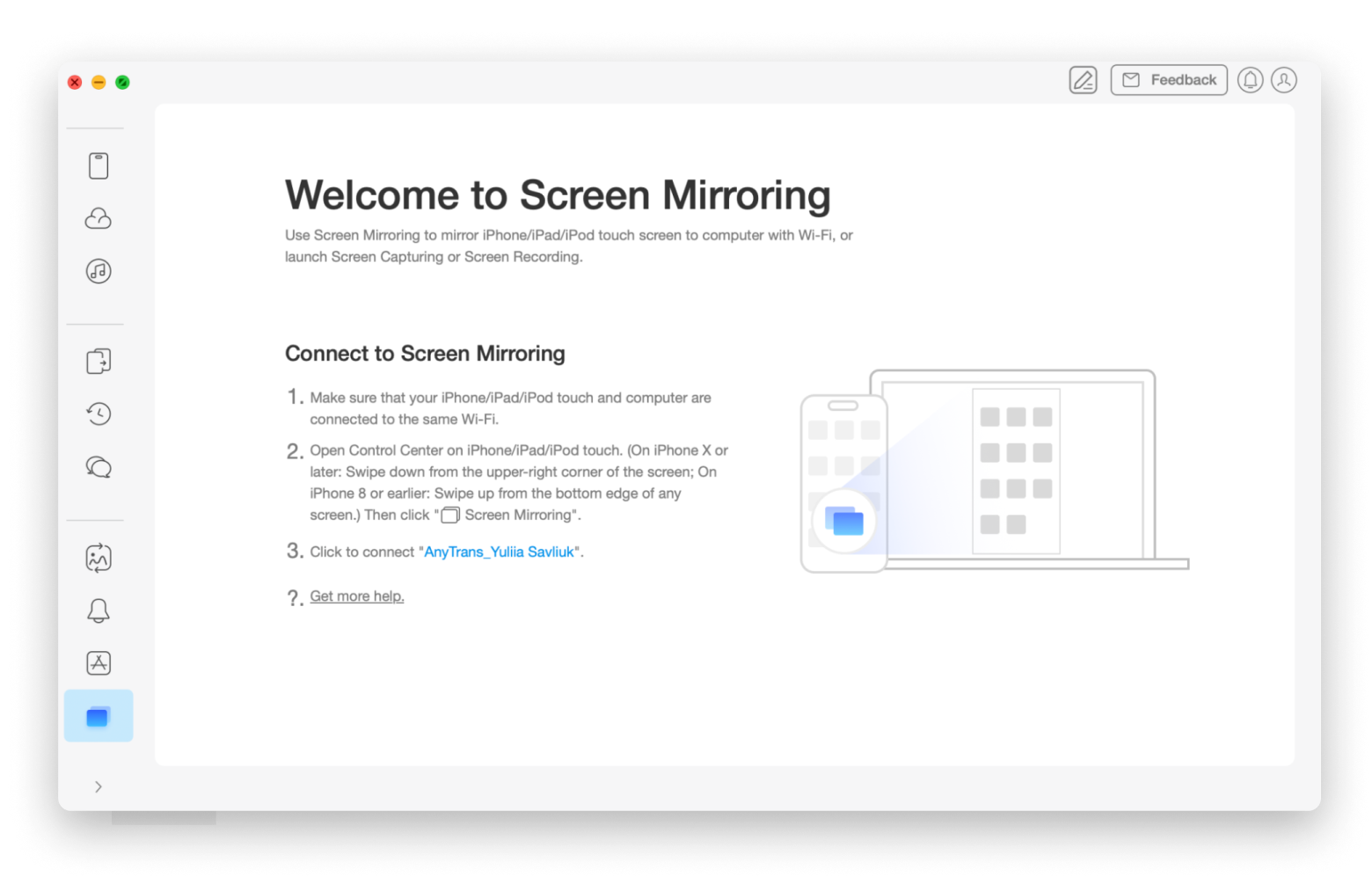 Connect to Screen Mirroring with AnyTrans for iOS