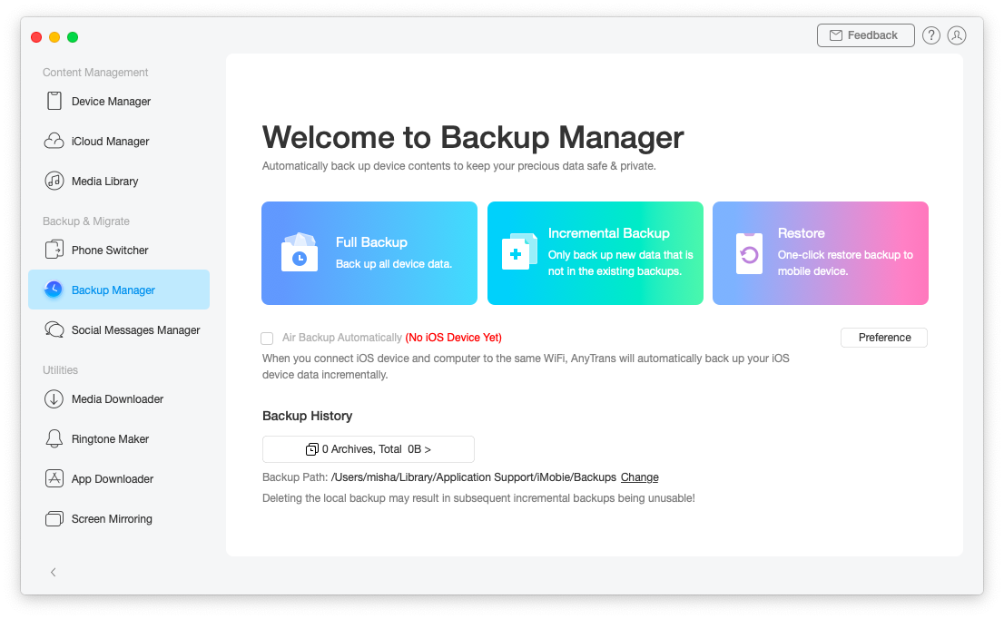 AnyTrans iPhone iOS backup data Mac