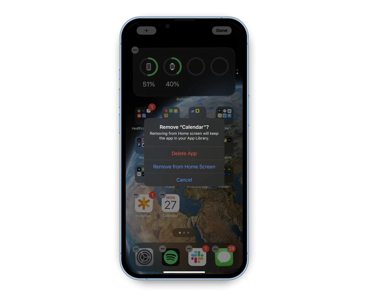 iPhone's app removal menu