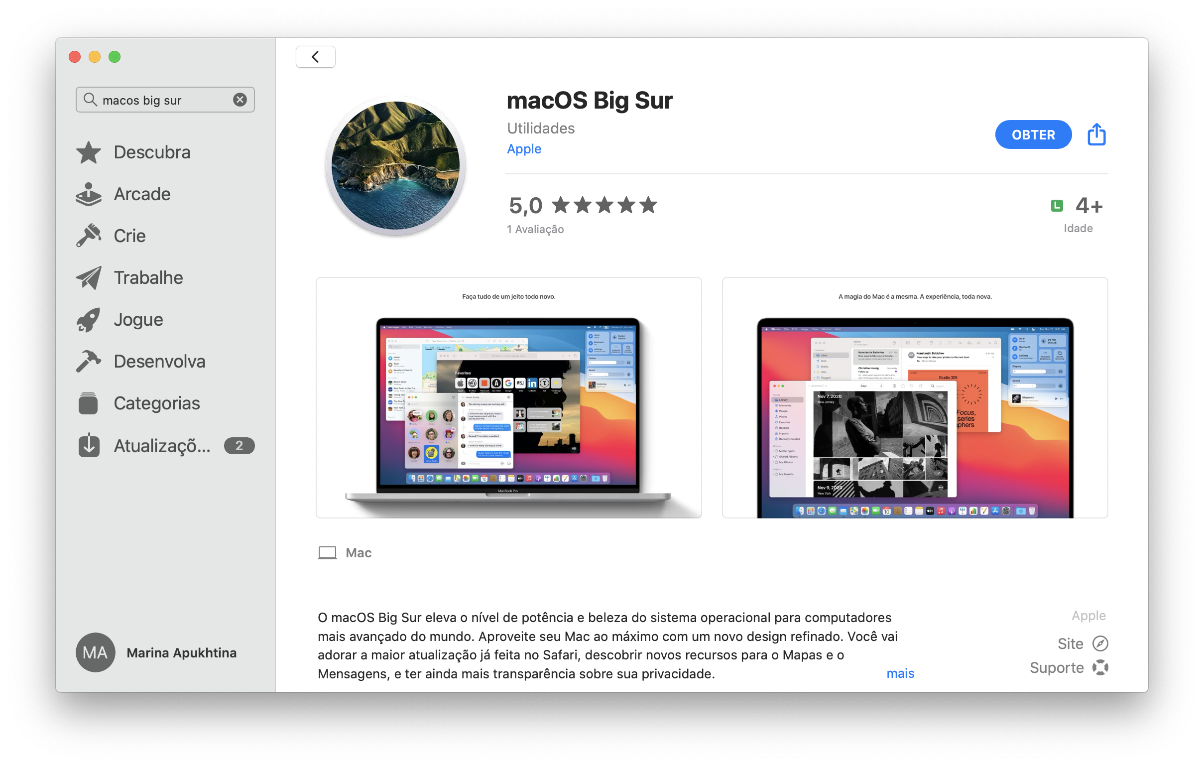abrir la página de macOS Big Sur en App Store