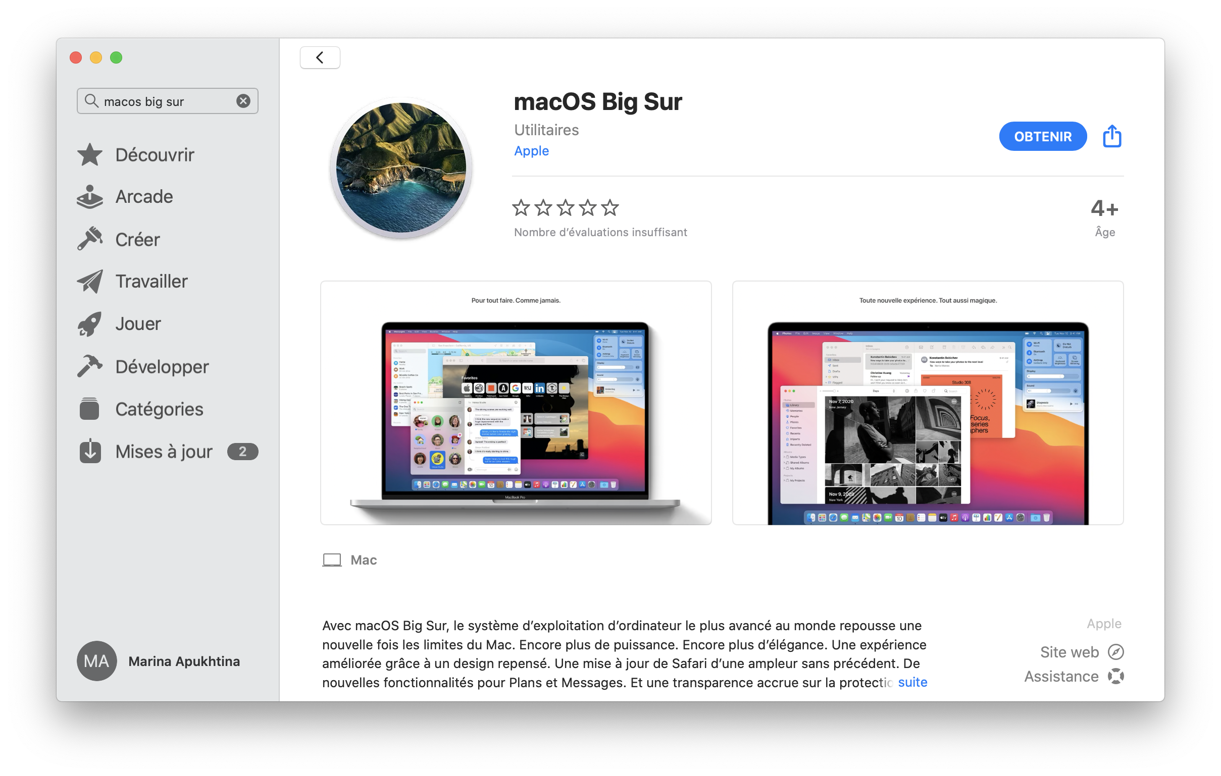 macOS 11 Big Sur sur App Store