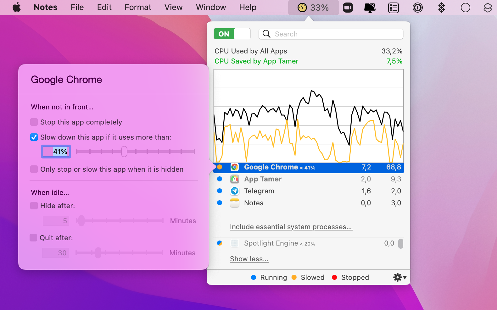 save CPU by slowing down CPU-hungry apps