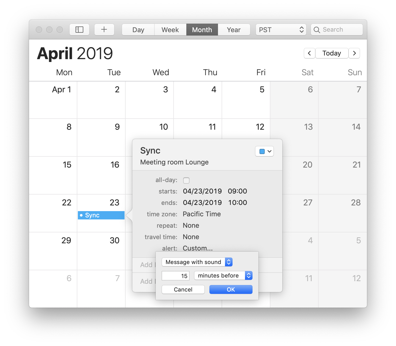 Set up alarms in Calendar app