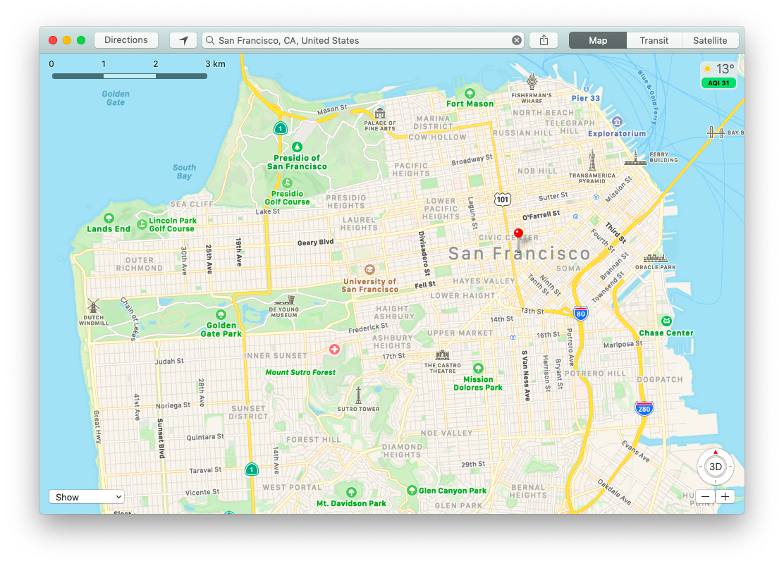 Apple Maps macOS app directions