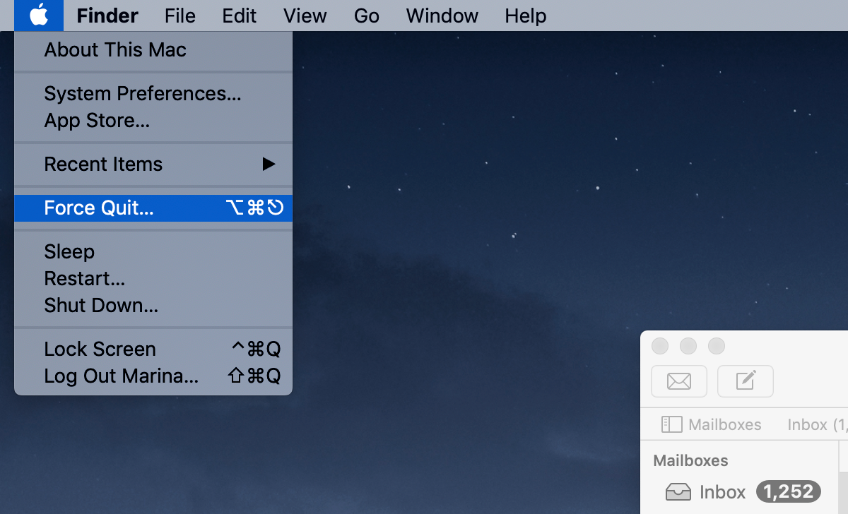 key command for force quit on mac