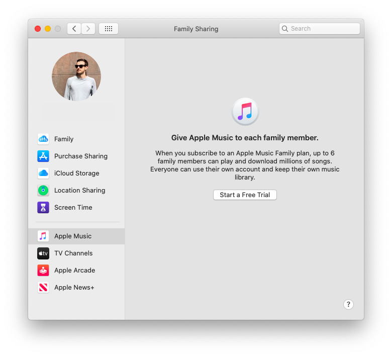 Apple Music Family Sharing settings