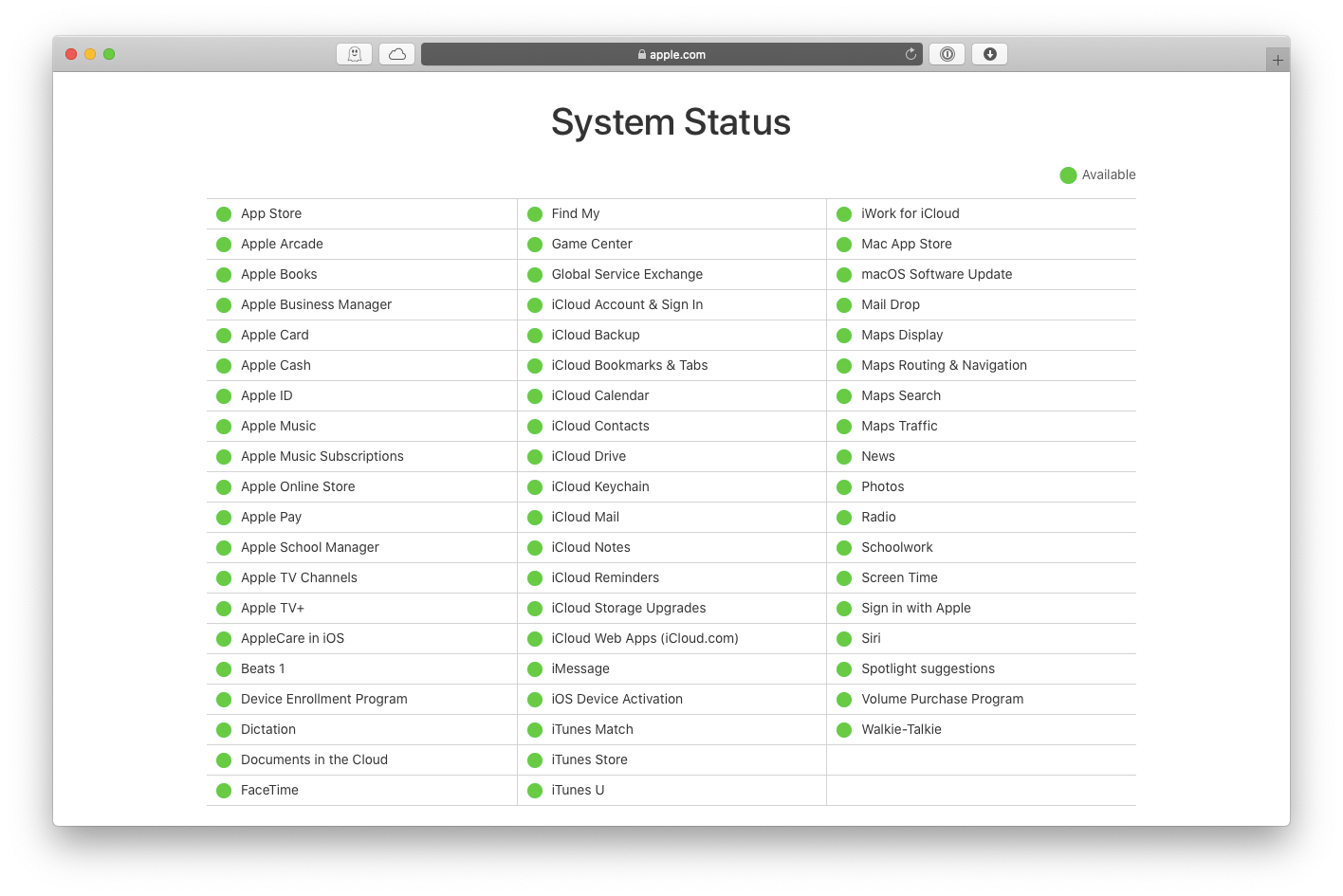 Apple system status notes outages for App Store, Mac App Store