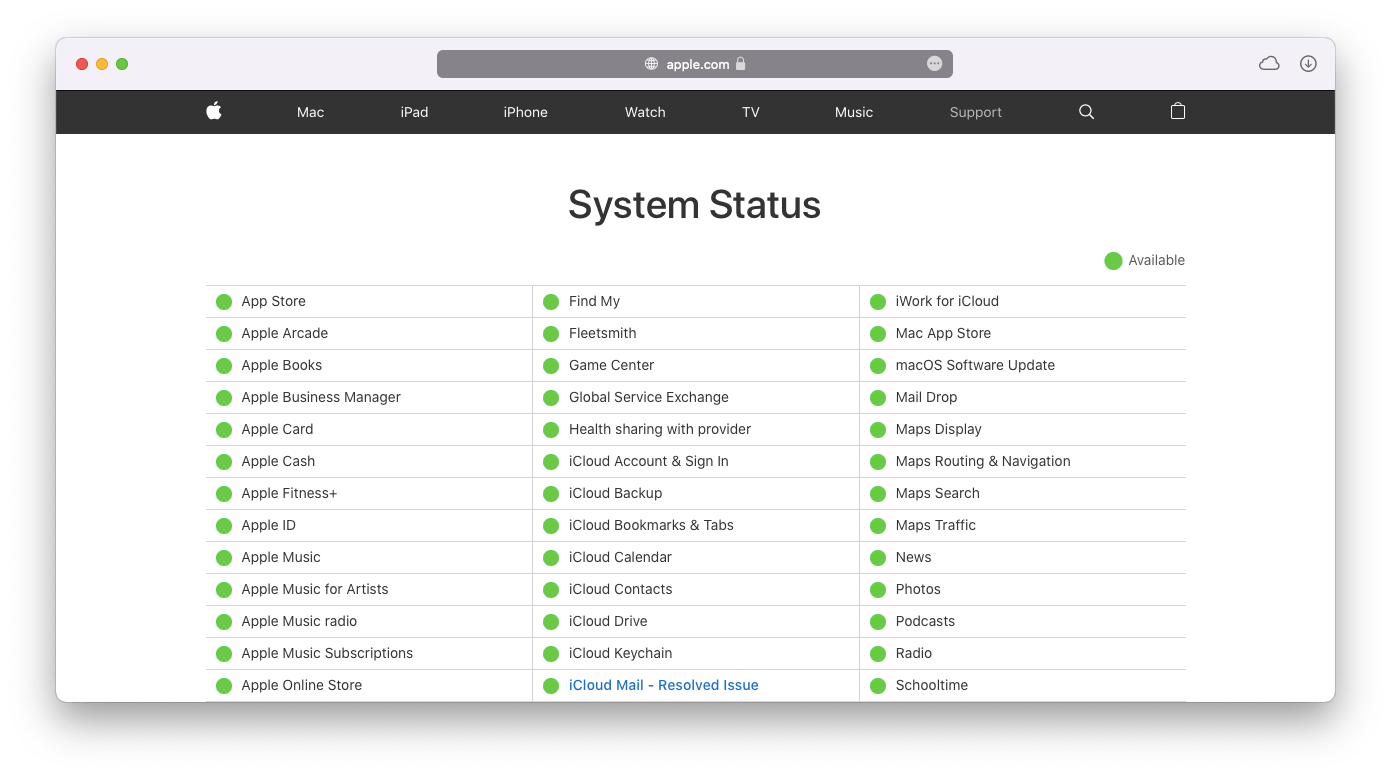 apple system status mac