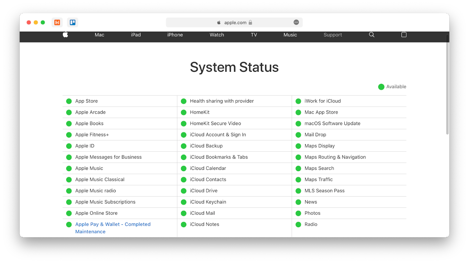 Apple Music servers status check