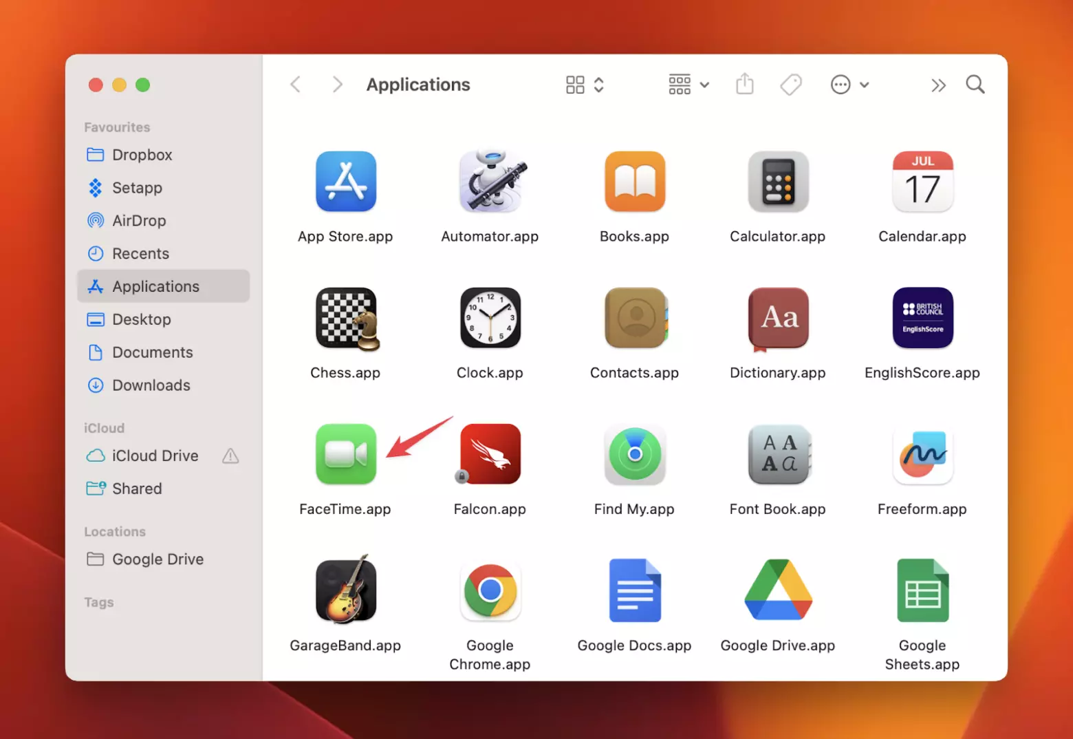 Application FaceTime sur un Mac