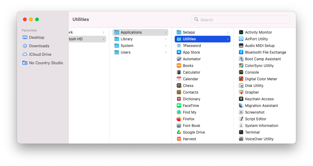 Applications folder > Utilities