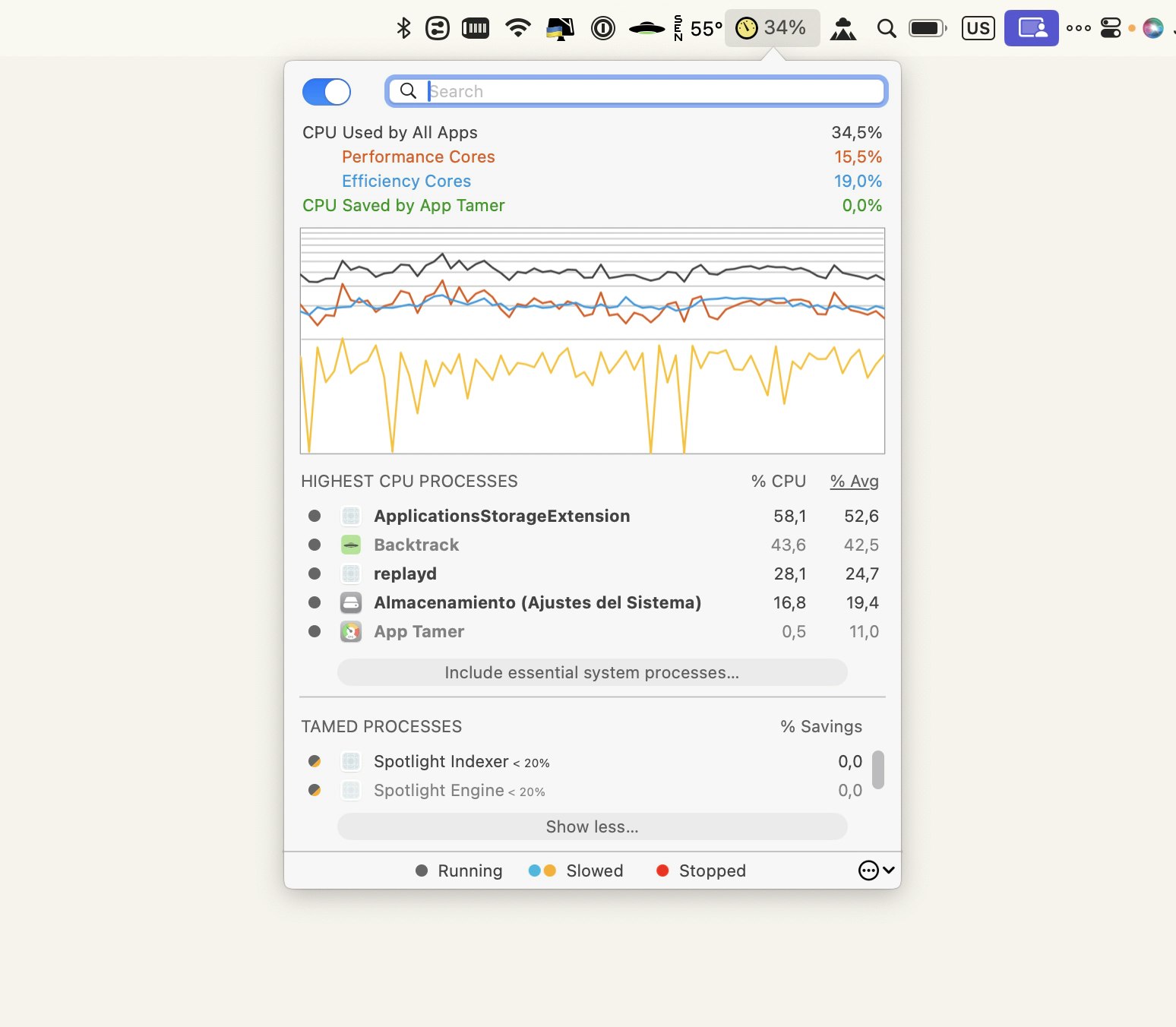 Ver la actividad del CPU en App Tamer Ver la actividad del CPU en App Tamer