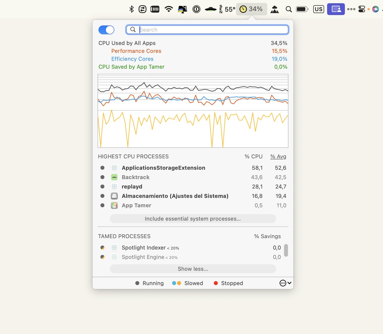 Ver la actividad del CPU en App Tamer