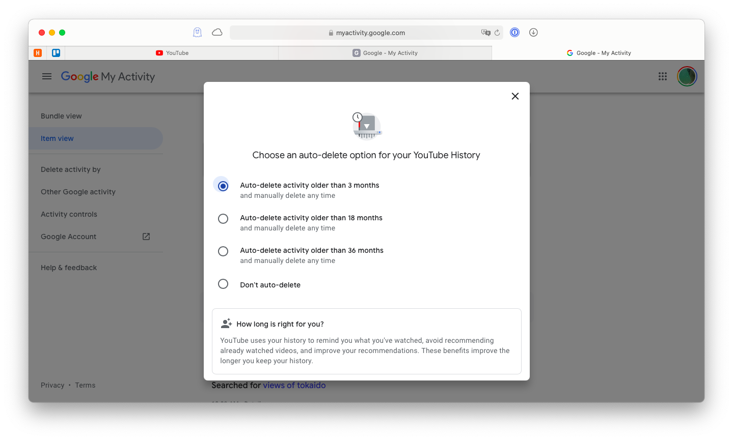 Clear youtube history online chrome