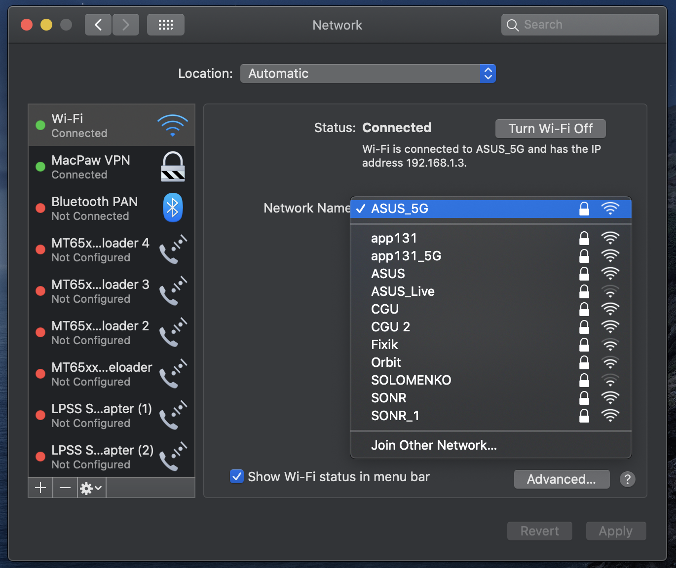 Check the available wifi networks in Network settings