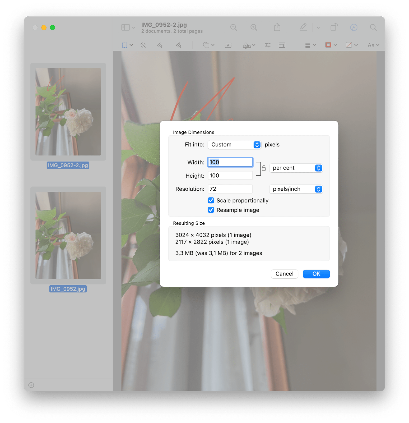 resize photos on mac air