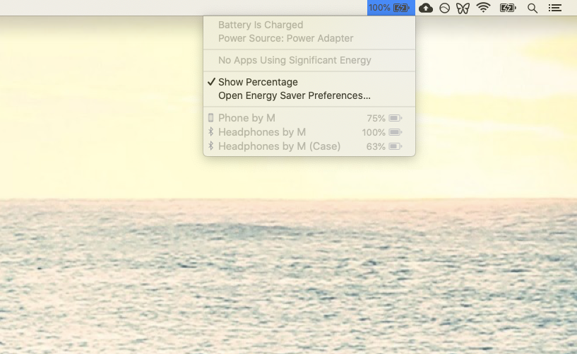 Batteries menu bar Mac level
