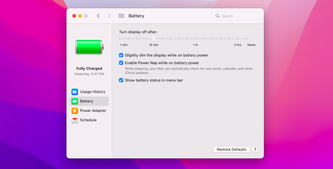 Mac screen timeout change while on battery 