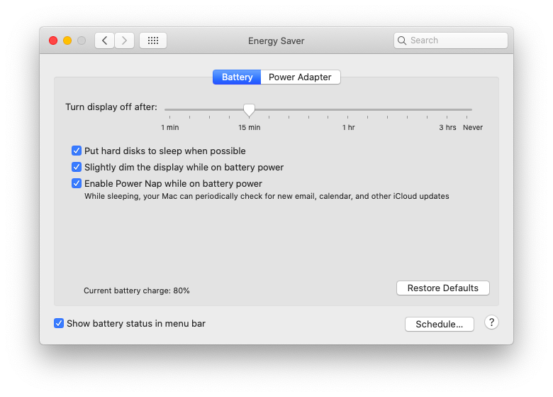 battery settings MacBook