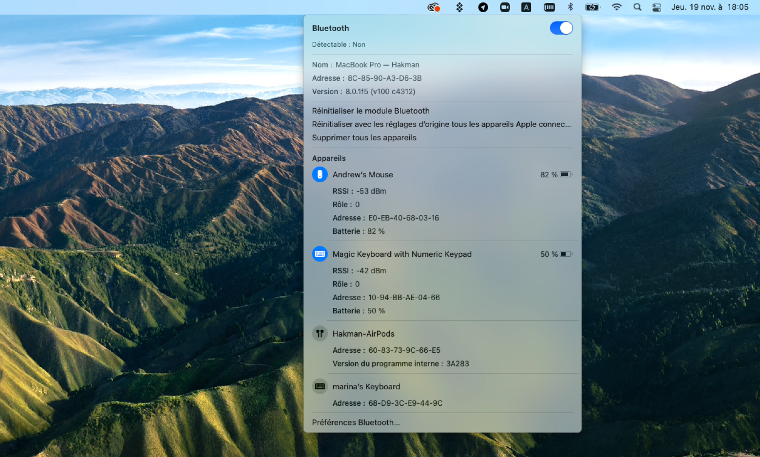 Onglet Bluetooth sur macOS Big Sur