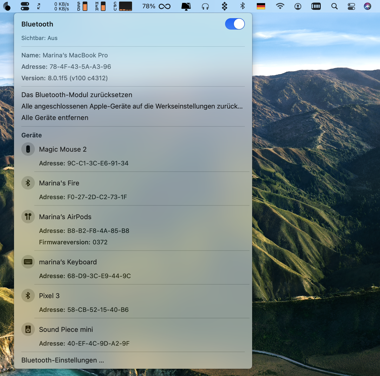 Bluetooth-Tab auf macOS Big Sur
