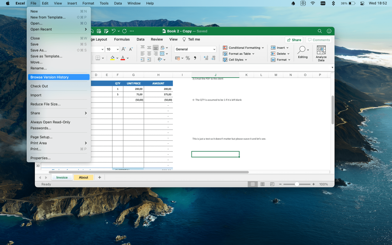 revert to last revision excel for mac