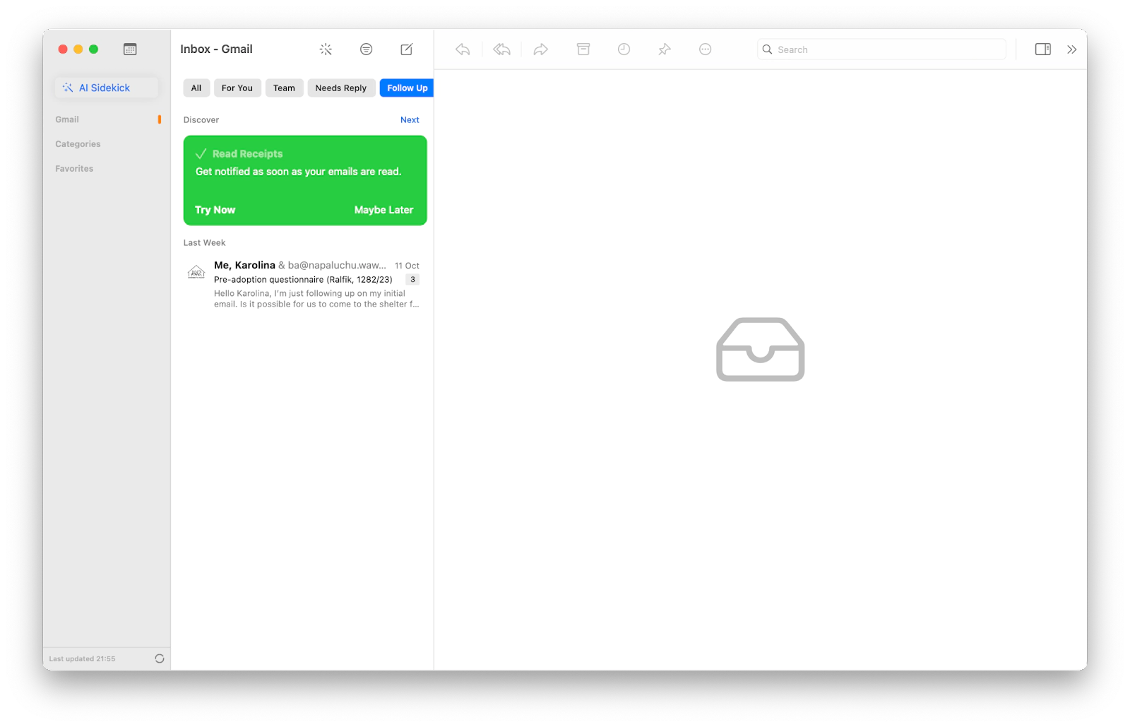Read Receipts in Canary Mail: get notified as soon as your emails are read.