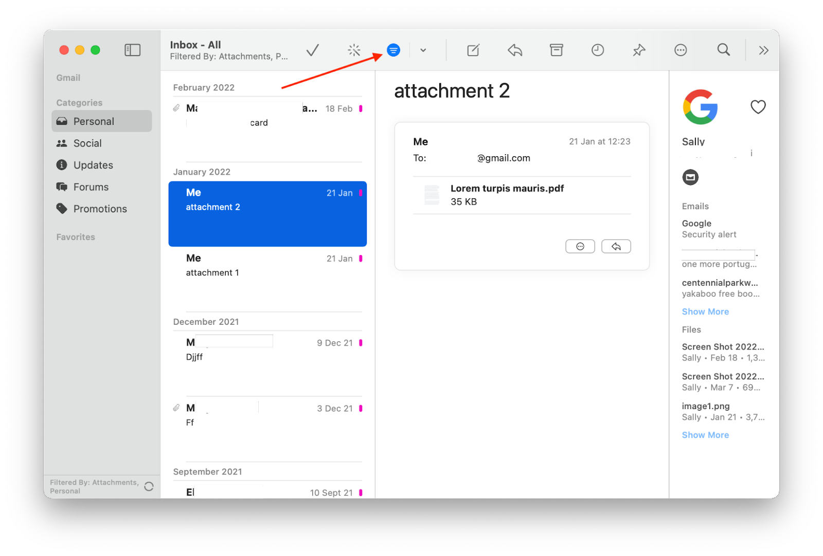 Filter messages attachments with Canary Mail app
