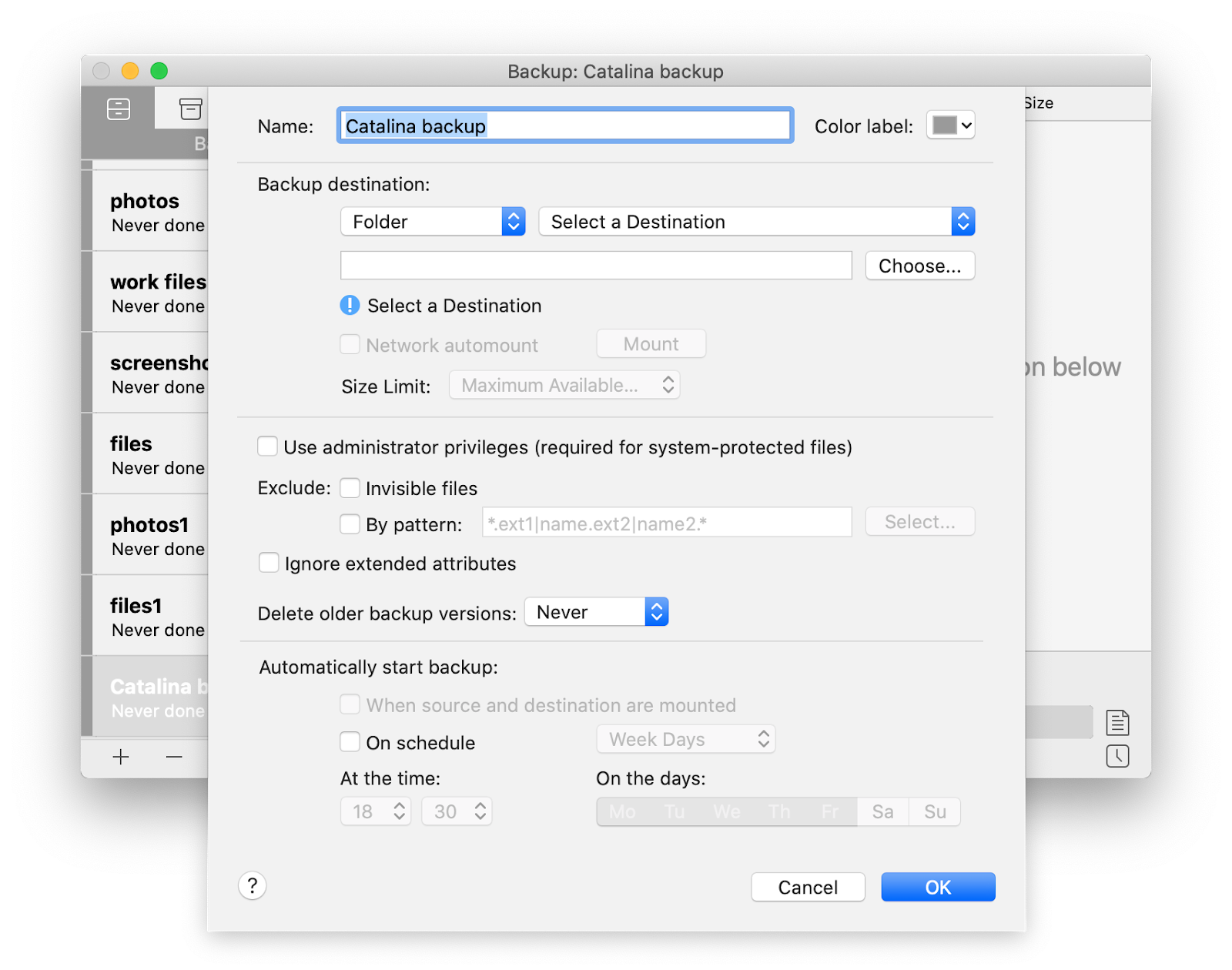 change destination selection for install mac