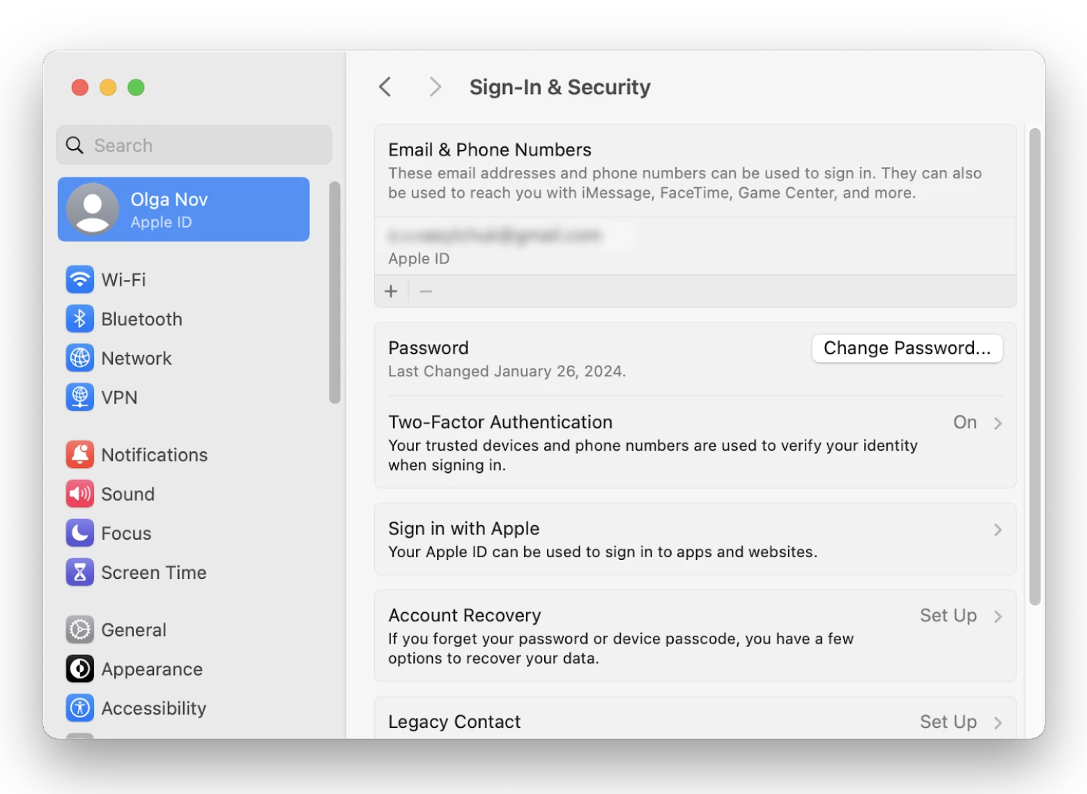 change Apple ID password in System Settings