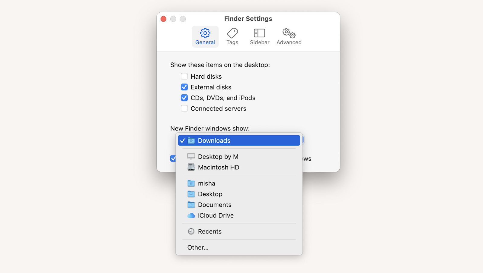 change folder finder default mac