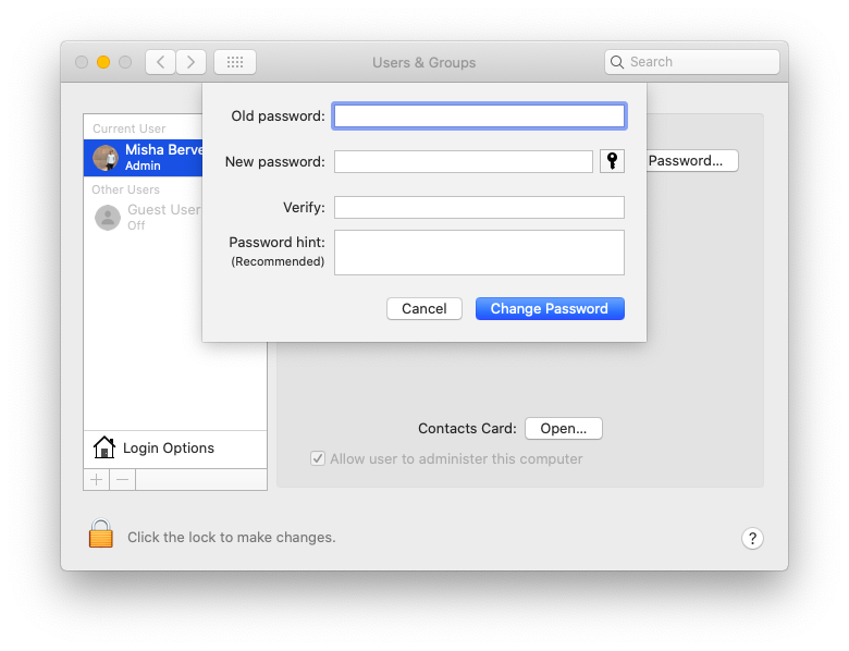 change mac password login