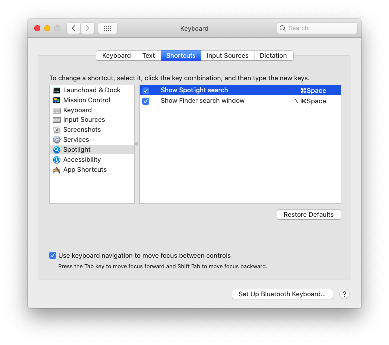 Change shortcut spotlight macOS